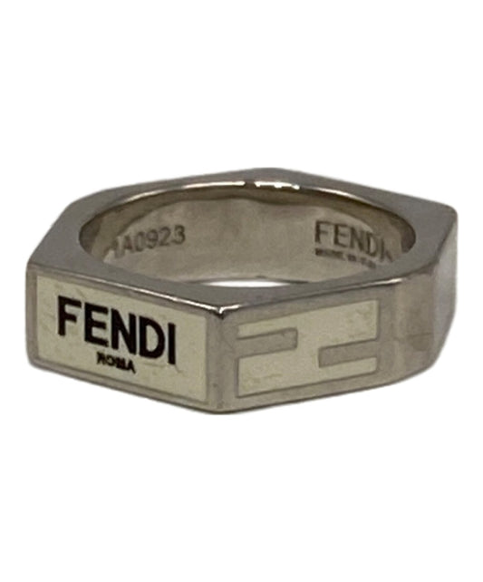 FENDI Zucca Logo Ring Band White x Silver Metal Size XS Mens Accessory 1A0923