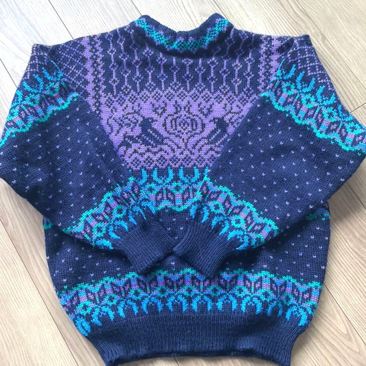 DALE OF NORWAY Nordic Fair Isle Knit Sweater Men's Purple Blue Wool Norway S