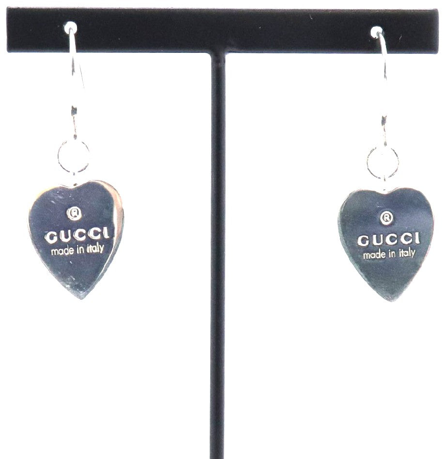 GUCCI Heart Tag Drop Earrings Silver 925 Dangle Hook Authentic Italy Japan Used