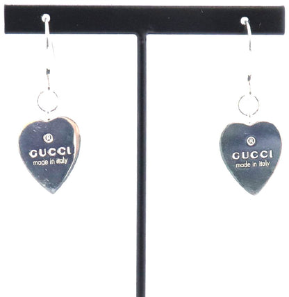 GUCCI Heart Tag Drop Earrings Silver 925 Dangle Hook Authentic Italy Japan Used
