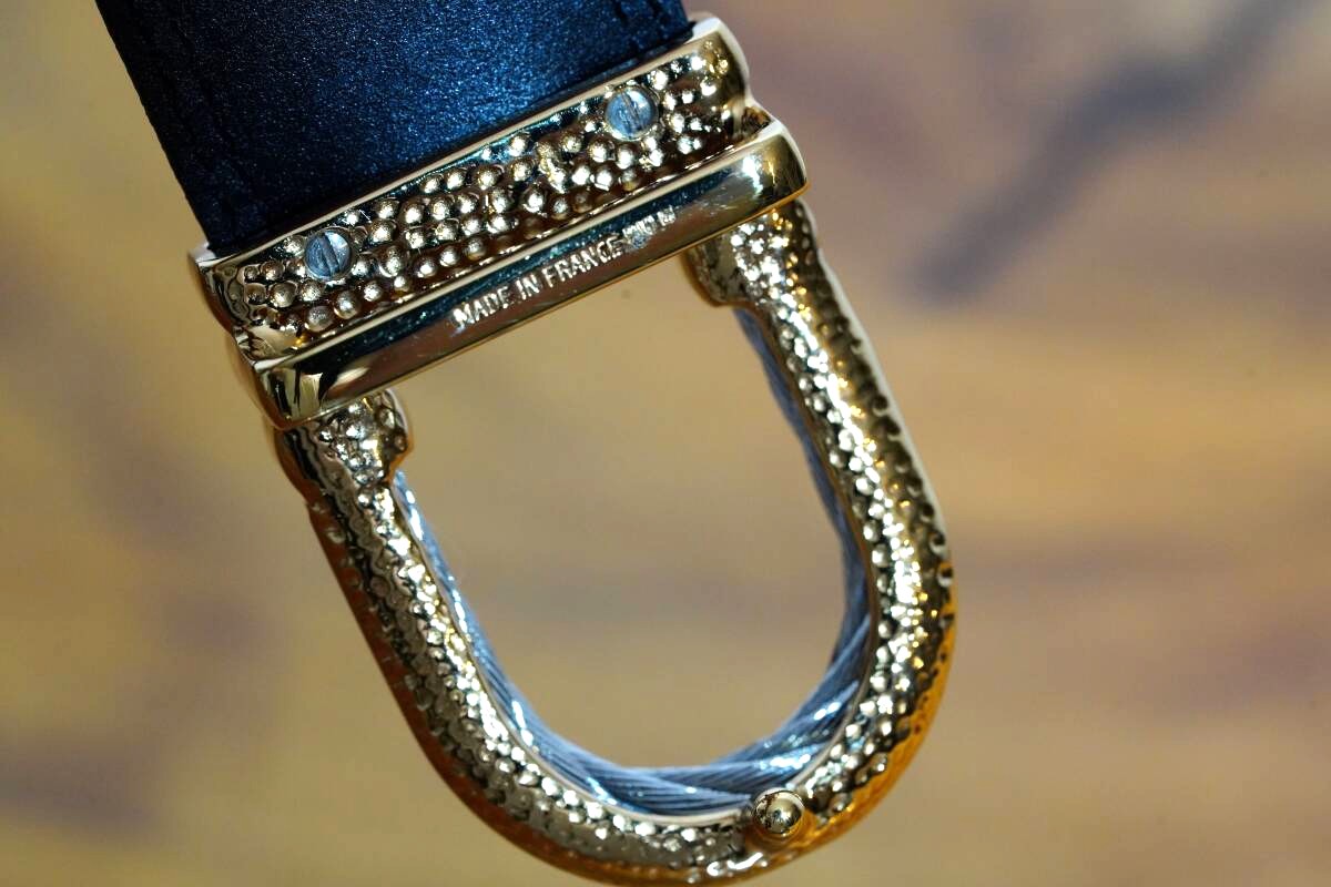 CHARRIOL Cable Buckle Leather Belt Black Gold Silver Hardware Made in France