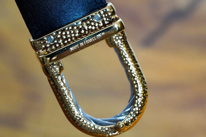 CHARRIOL Cable Buckle Leather Belt Black Gold Silver Hardware Made in France