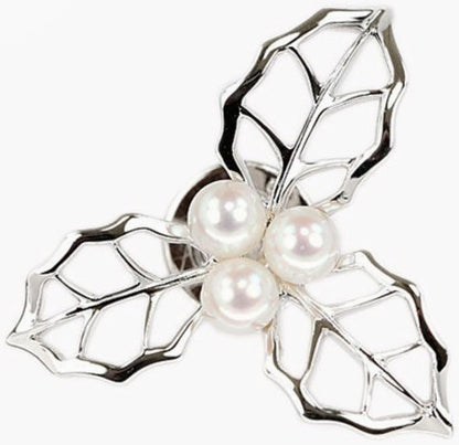 MIKIMOTO Baby Pearl Brooch Silver Leaf Flower Botanical Openwork Authentic Japan