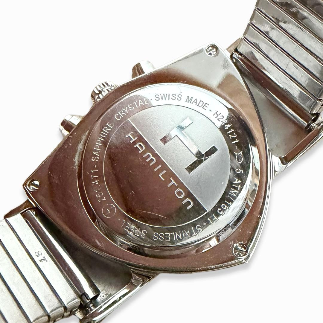 Hamilton Ventura Chrono H24412132 Quartz Black Dial SS Watch Non-OEM Band Used