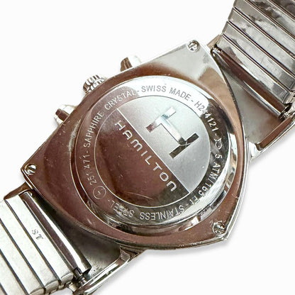Hamilton Ventura Chrono H24412132 Quartz Black Dial SS Watch Non-OEM Band Used