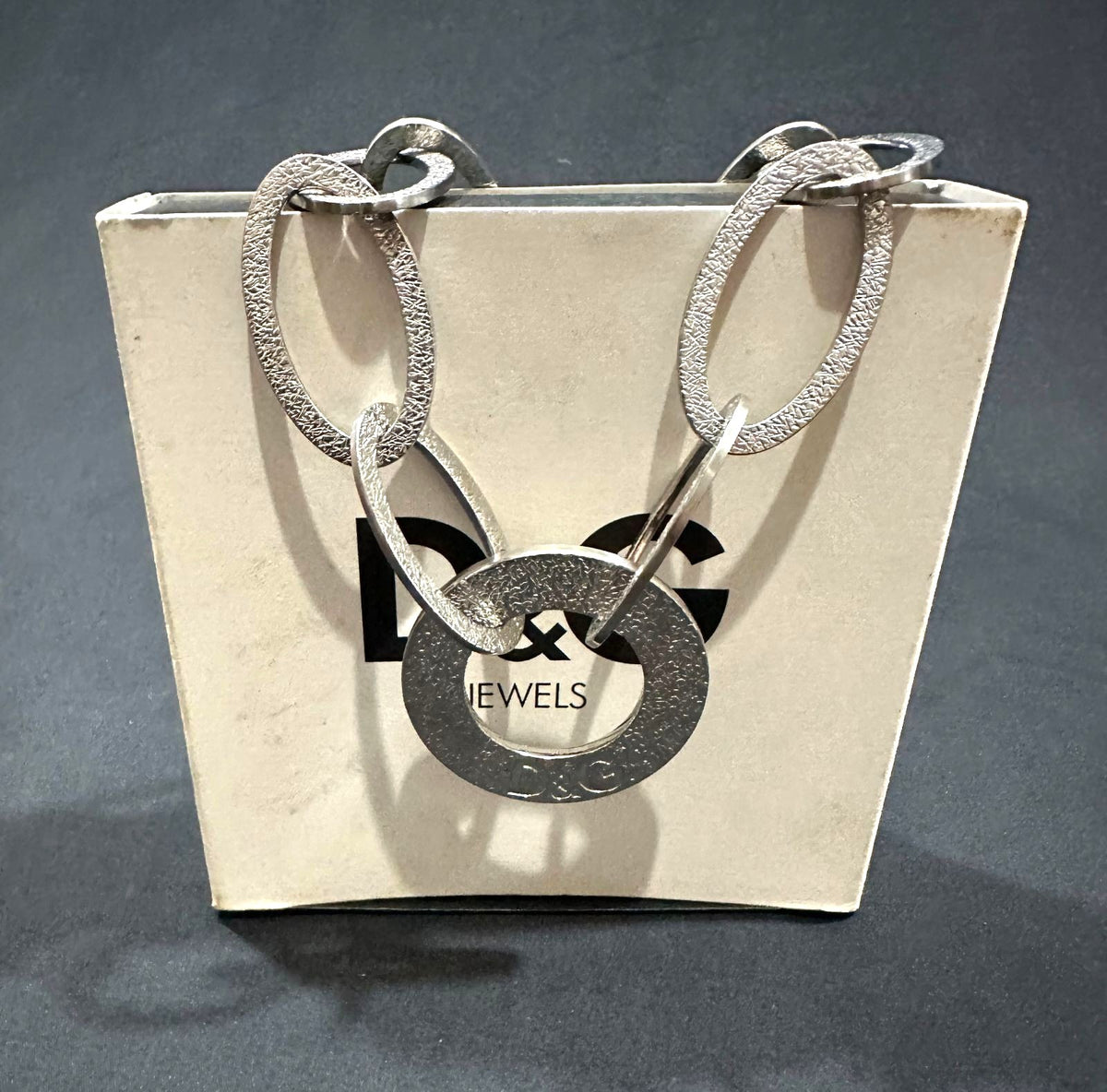 DOLCE & GABBANA Chain Necklace Silver Tone DJ0821 Logo Circle Ring Charm 50cm