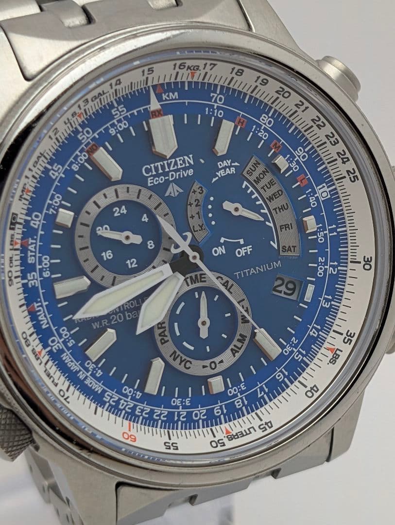 Citizen Promaster Sky PMP56-2902 Eco-Drive Radio Titanium Pilot Blue Dial Used
