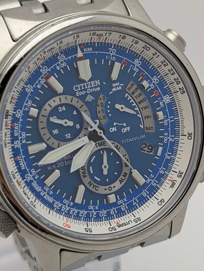 Citizen Promaster Sky PMP56-2902 Eco-Drive Radio Titanium Pilot Blue Dial Used