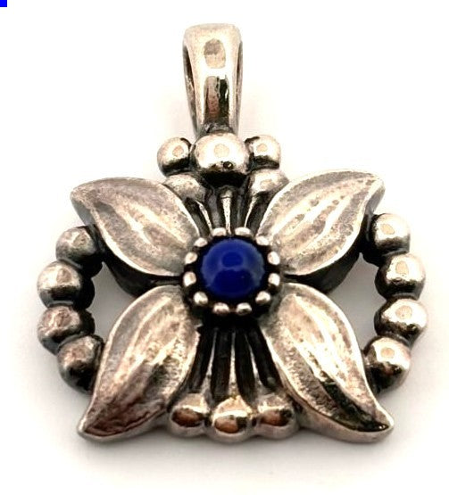Georg Jensen Heritage 1998 Pendant Top Lapis Lazuli Flower Sterling Silver 925