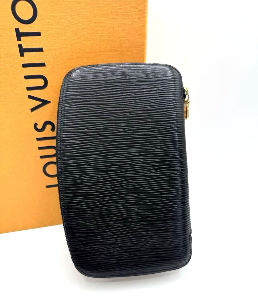 Louis Vuitton Epi Agenda Geode M63872 Round Zip Wallet Black Leather 4.5x7.3x1"