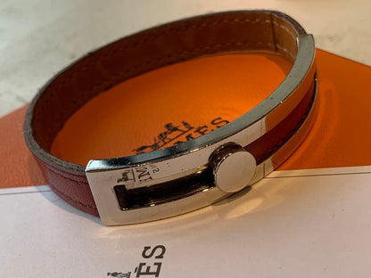 Hermes Pousse Pousse Silver Tone Metal Brique Leather Bracelet Adjustable