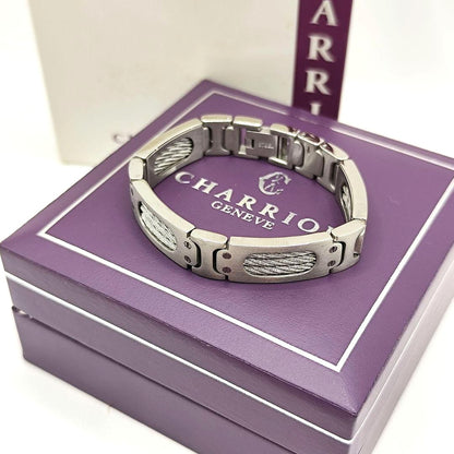 CHARRIOL Cable Bracelet Bangle Silver Stainless Steel Unisex Box 16.5cm 6.5in