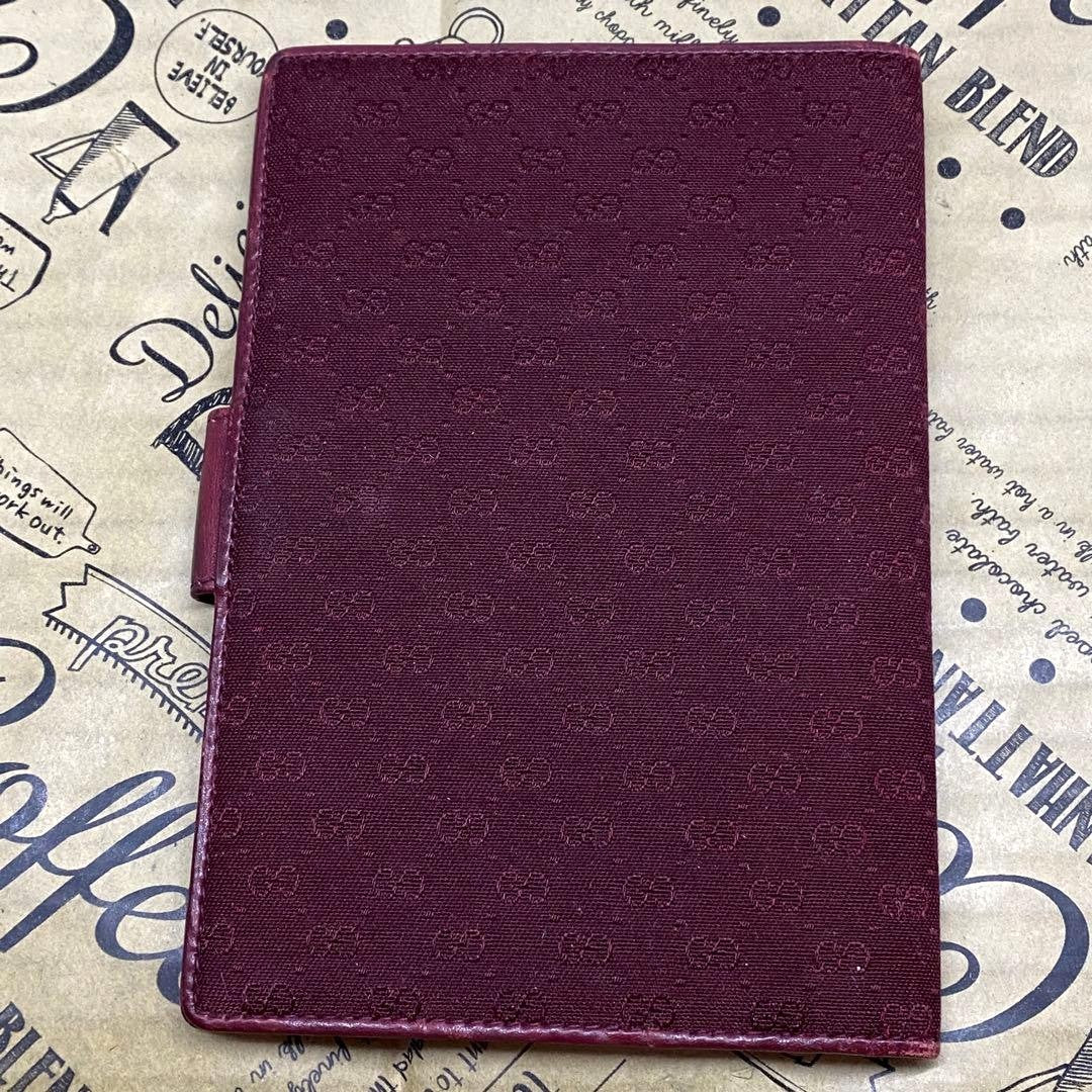 GUCCI Notebook Cover Vintage GG Canvas Business Planner Bordeaux Leather