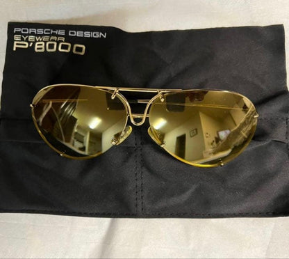 Porsche Design P'8000 Aviator Sunglasses Gold Frame Interchangeable Lenses Set