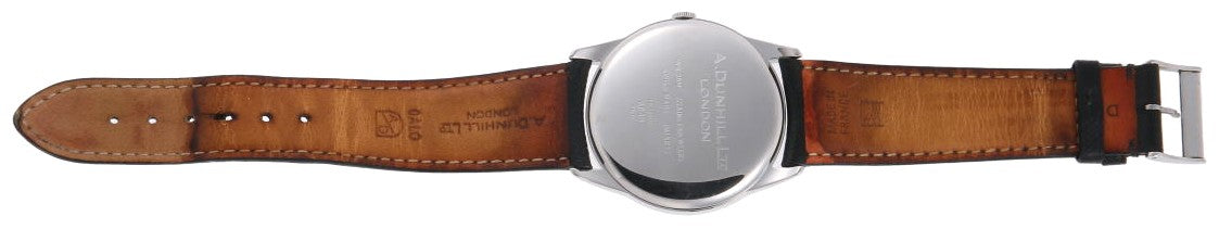 Dunhill Eccentric DQV210AL Quartz Watch Silver Dial SS Black Leather Swiss Used