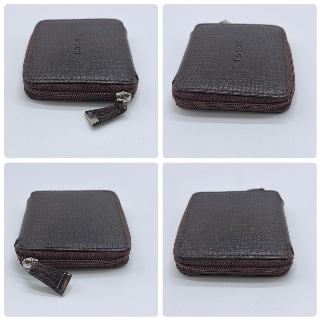 Loewe Dark Brown Leather Zip Around Coin Case 8.5 x 7.5cm 3.3 x 2.9in