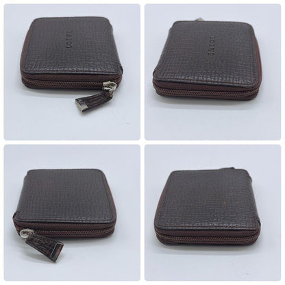 Loewe Dark Brown Leather Zip Around Coin Case 8.5 x 7.5cm 3.3 x 2.9in