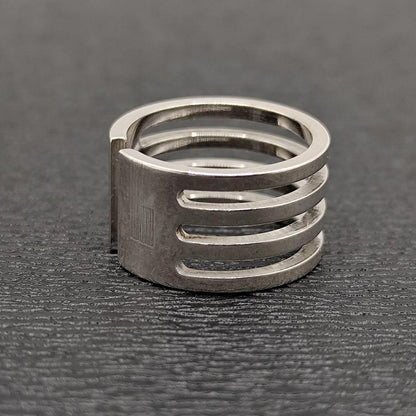 Gucci Silver 925 4 Band Stripe Cutout Ring Size 50 US 5.5