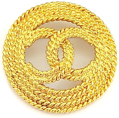 CHANEL CC Logo Circle Brooch Gold-Tone Chain Rope Pin Vintage 1993 48mm Auth