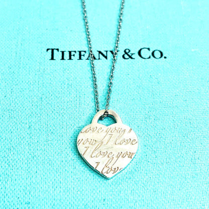 Tiffany & Co Notes Heart Tag Pendant Top Necklace Silver 925 Used I Love You