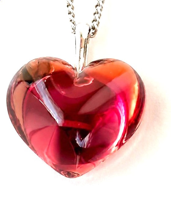 Baccarat Heart Crystal Pendant Necklace Red Glass SV925 Silver Chain Ladies