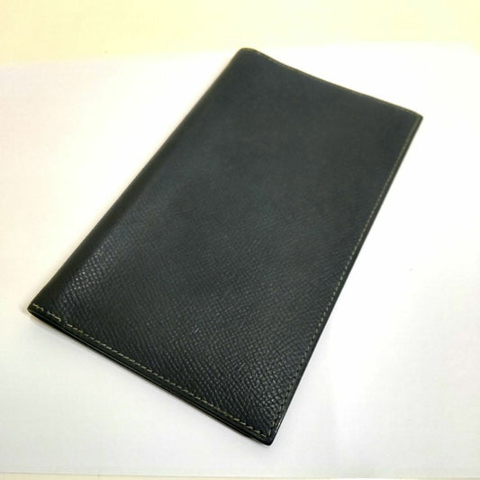 HERMES Agenda Cover Notebook Case Green Black Epsom Leather Made in France