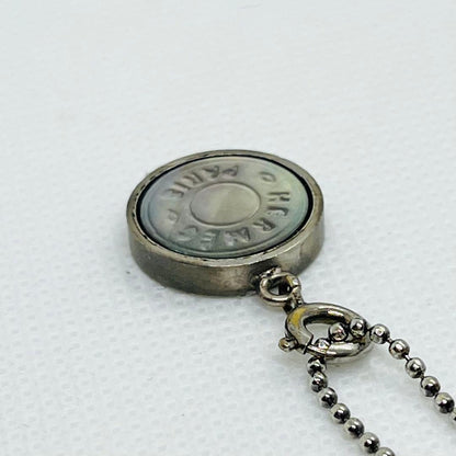 HERMES Silver Tone Metal Mother of Pearl Sellier Shell Pendant Top Charm