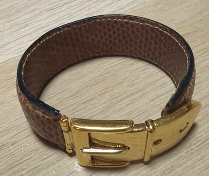 GUCCI Leather Bracelet Brown Gold Buckle Hardware Authentic Italy Used 7.9in