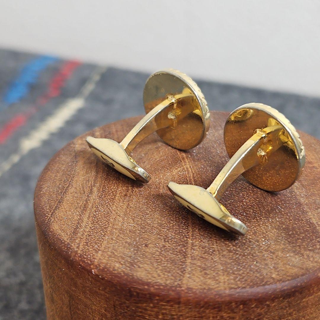 CELINE Carriage Logo Cufflinks Emerald Green Gold Tone Vintage Mens Accessory