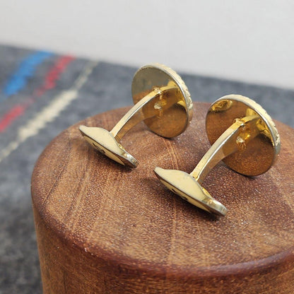 CELINE Carriage Logo Cufflinks Emerald Green Gold Tone Vintage Mens Accessory