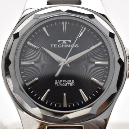 TECHNOS T9B86 Black Dial Sapphire Glass Tungsten Bezel Quarts Watch Men Working