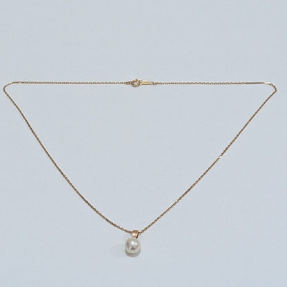 Mikimoto AUTH Pearl Necklace K18 YG 7.3mm 0.29" 40cm 15.7" Chain 2.7g Excellent!