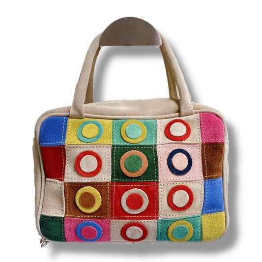 Campomaggi Patchwork Suede Handbag Multicolor Beige Top Handle Bag Made in Italy