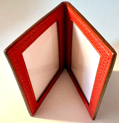 HERMES Card Case Mini Photo Holder Orange Leather Bifold 2.4x2.0in 6x5cm France
