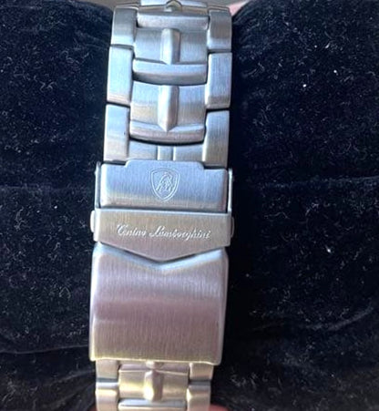 Tonino Lamborghini Chronograph Watch Silver Stainless Steel Black Dial Box 2002