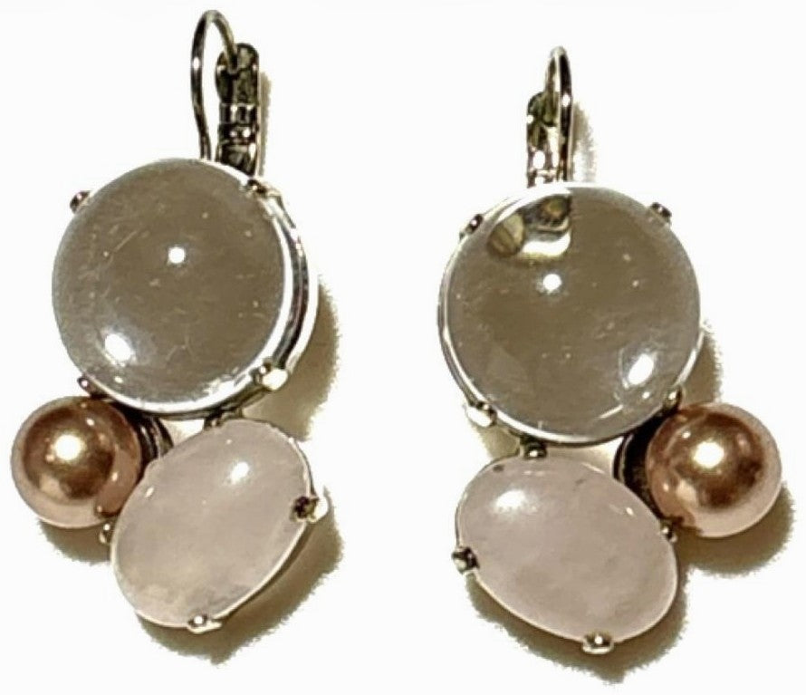 Philippe Ferrandis Bijoux Earrings Multicolor Crystal Pearl Silver France 1.6in
