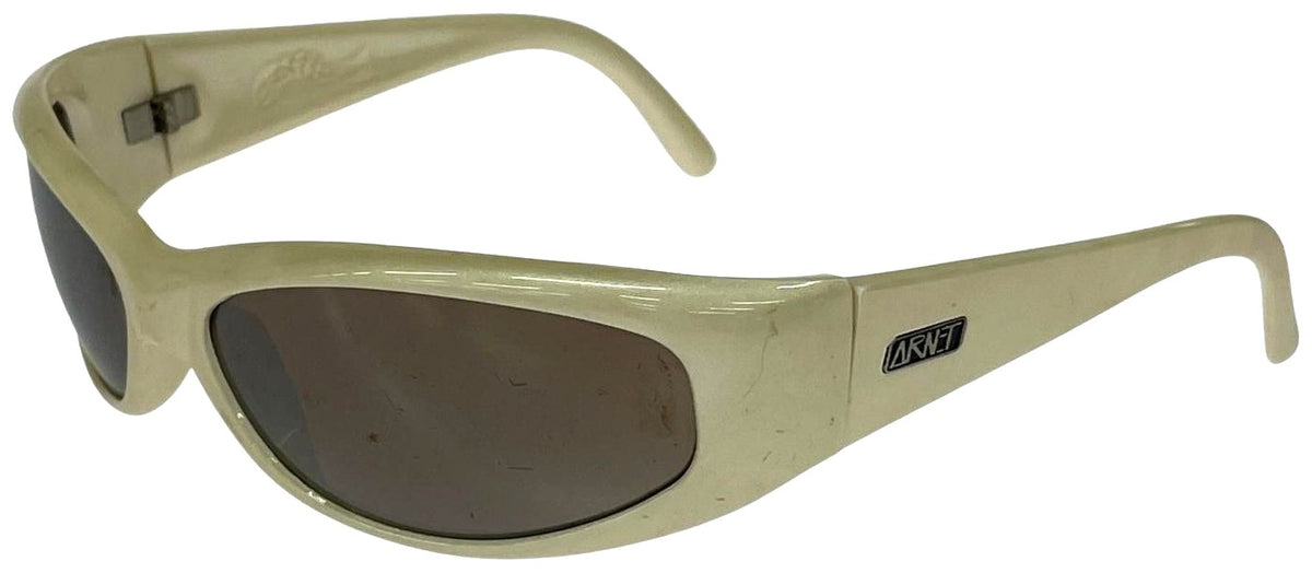 Arnette Catfish Sunglasses Cream Frame Gray Lens Plastic Wraparound Vintage