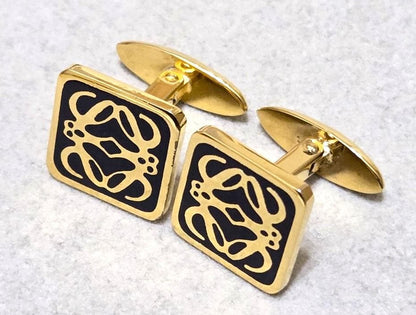 Loewe Anagram Gold Tone Metal Square Cufflinks Gold/Black