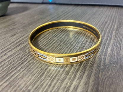 Michaela Frey Wien Enamel Bangle Bracelet Gold Black White Austria 2.6in