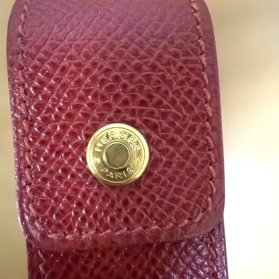 HERMES Leather Gum Case Pouch Red Gold Hardware Lipstick Case Made in France