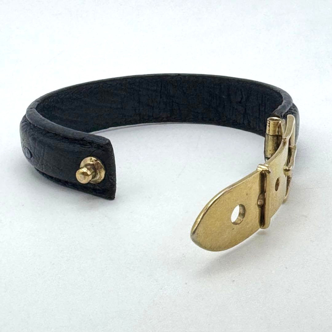 GUCCI Old Gucci Leather Belt Buckle Bracelet Black Gold HW 6.3in Made Italy