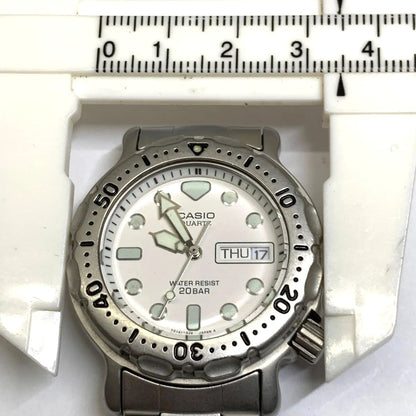 Casio MD-705 Quartz Diver Watch Day-Date 20 Bar Water Resist Silver Used Japan