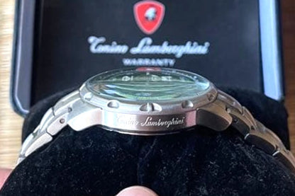 Tonino Lamborghini Chronograph Watch Silver Stainless Steel Black Dial Box 2002