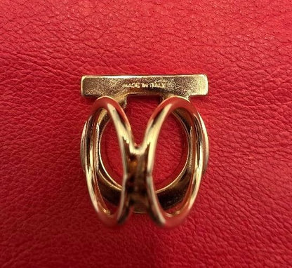 Salvatore Ferragamo Gancini Scarf Ring Gold Tone Metal Italy Excellent