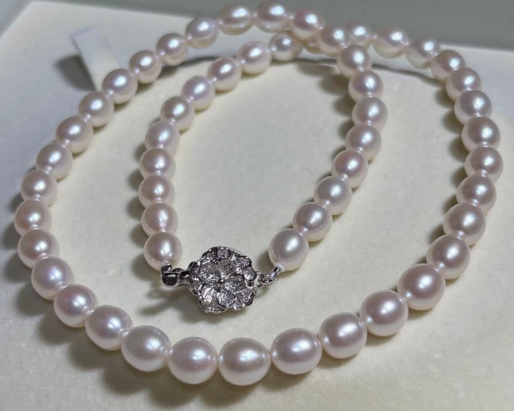 Akoya Pearl Necklace & Earrings Set Pink 6.5-7.0mm 43.5cm 17.1in Silver Clasp