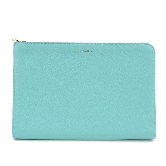Excellent Tiffany & Co Tiffany Blue Leather Clutch Handfbag Women