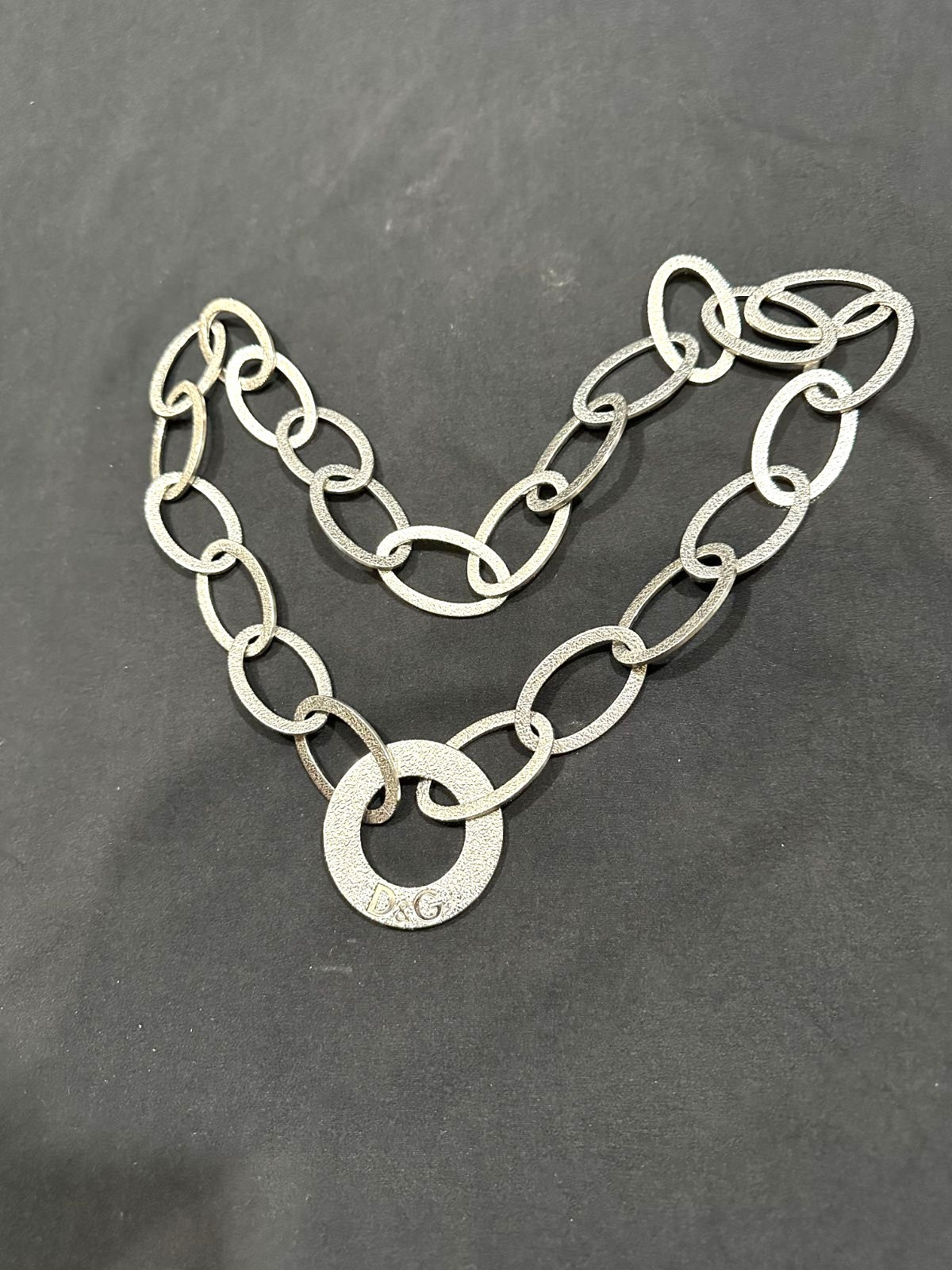 DOLCE & GABBANA Chain Necklace Silver Tone DJ0821 Logo Circle Ring Charm 50cm