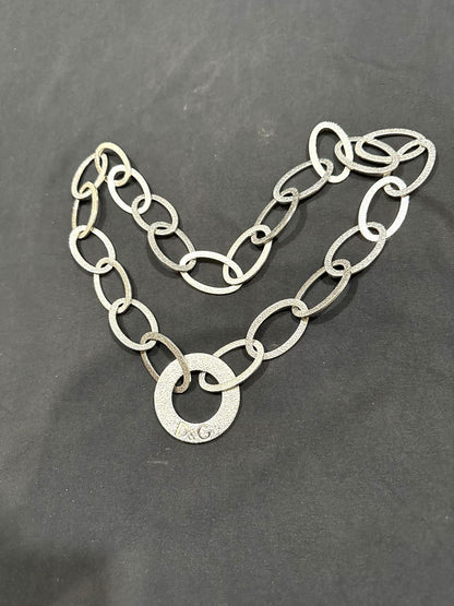 DOLCE & GABBANA Chain Necklace Silver Tone DJ0821 Logo Circle Ring Charm 50cm