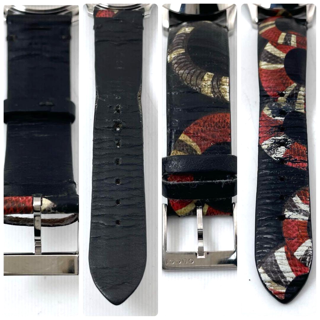 GUCCI G-Timeless Kingsnake Bee 38mm Black Dial Leather Band Watch 126.4 Japan