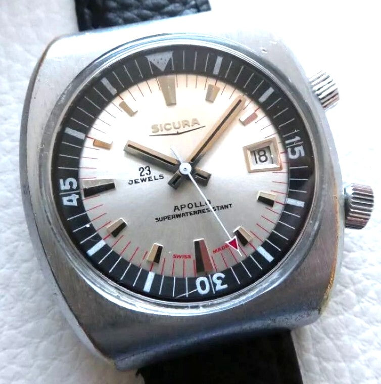SICURA Breitling Apollo Diver 23 Jewels Hand Wind Swiss Watch Vintage Steel Used